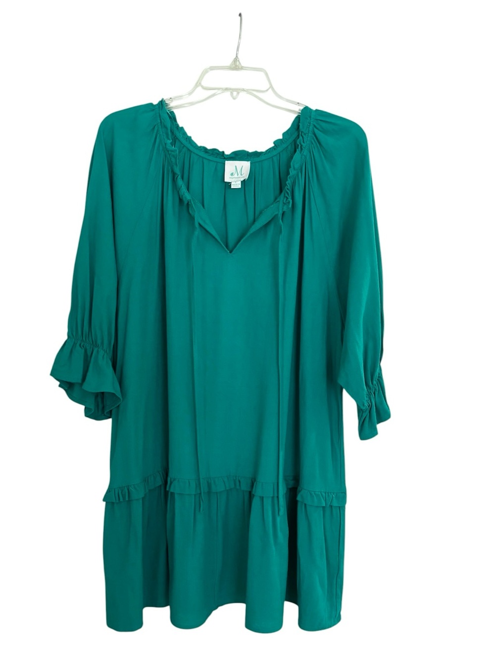 Shop The Mint Green Boho Linen Cotton Blend Short Dress Size Large EUC